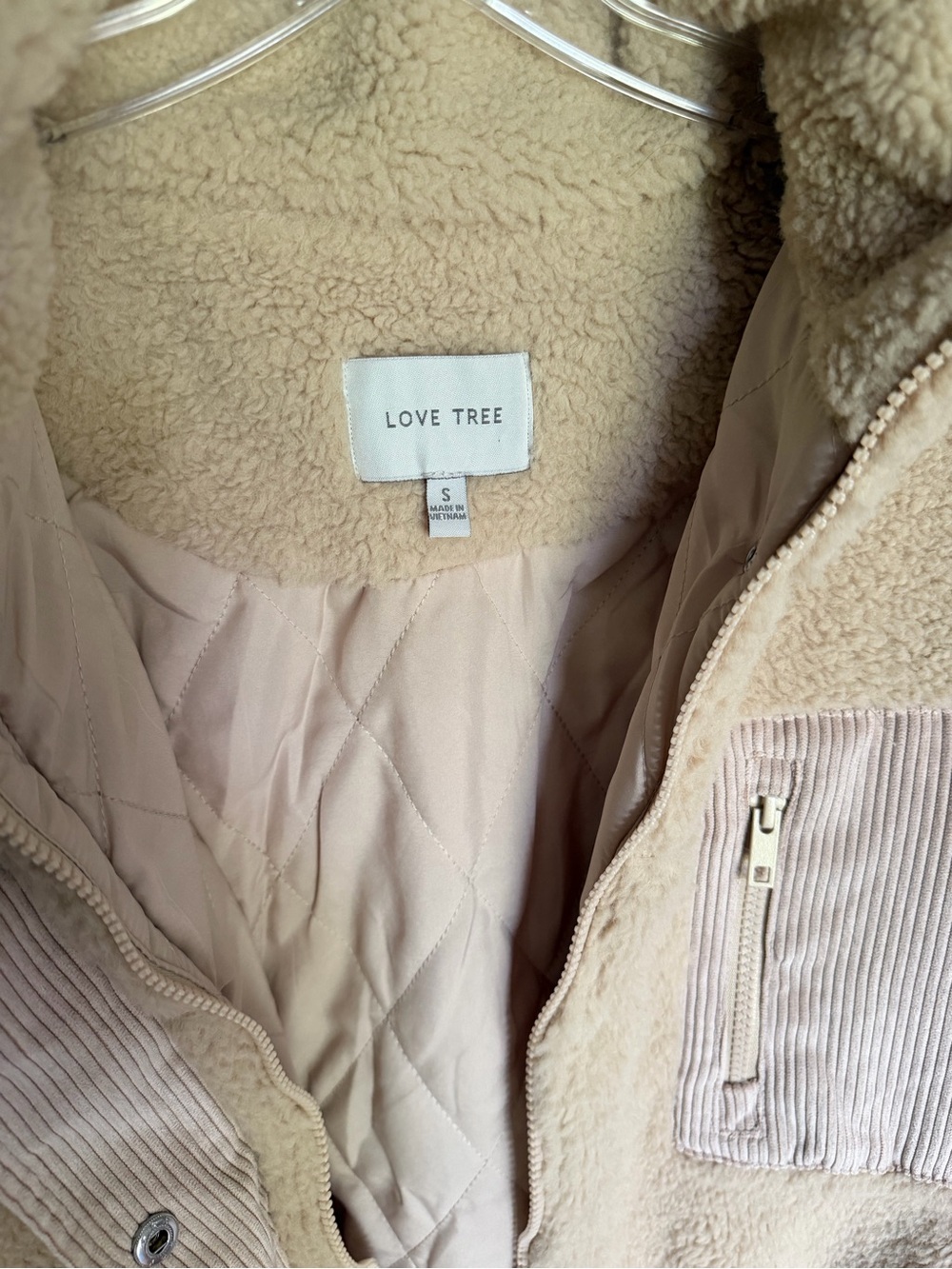 Love Tree Beige Teddy Sherpa Jacket with Corduroy Trim - Picture 8 of 10